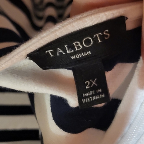 Talbots Navy Blue White Striped Nautical Bell Sleeve Back Zipper Top Size 2XL - Picture 4 of 5